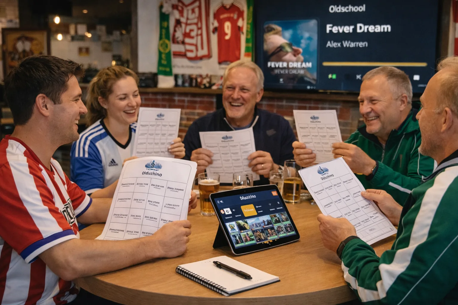 Sfeerbeeld van een sportclub die muziekbingo speelt in de kantine